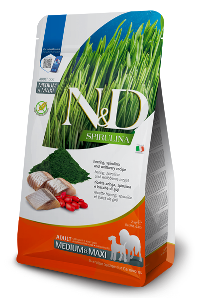 Farmina N&D Spirulina Herring, Spirulina and Wolfberry adult medium & maxi — пакет 2 кг