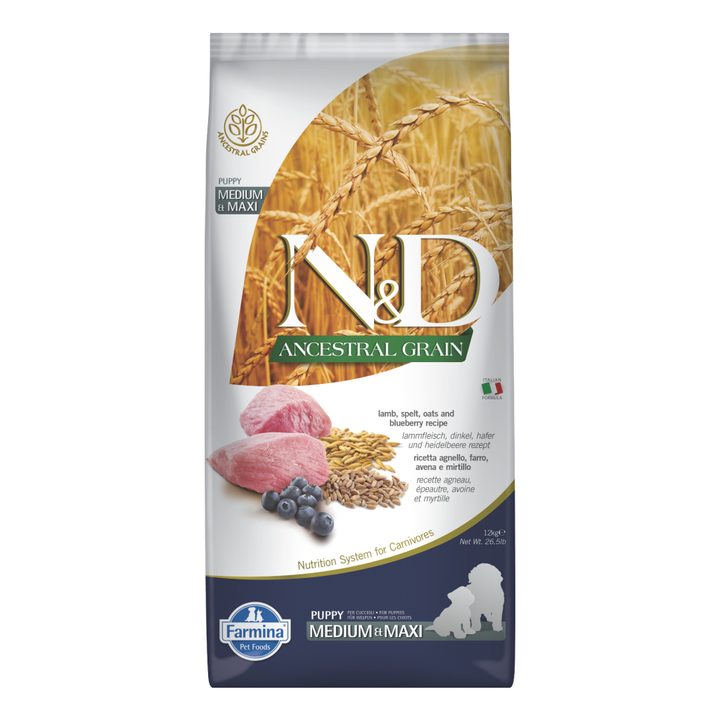 Farmina N&D Ancestral Grain Lamb & Blueberry Puppy medium & maxi — пакет 12 кг