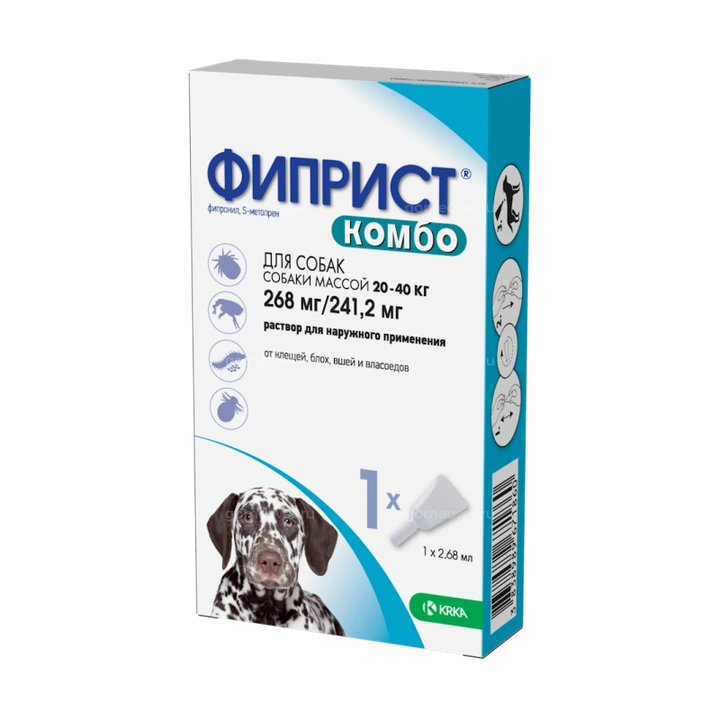 Фиприст Комбо д/собак 20-40 кг, 1 пип/упак (цена фиксирована): справочная карточка, точная упаковка