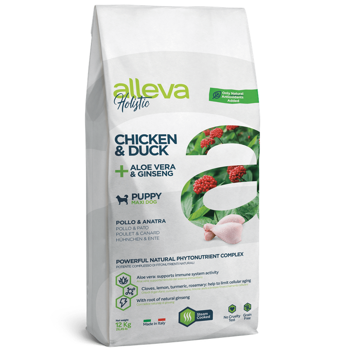 Alleva Holistic Chicken & Duck + Aloe Vera & Ginseng Puppy Maxi — пакет 12 кг