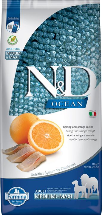 Farmina N&D Ocean Herring & Orange Adult Medium & Maxi — пакет 12 кг