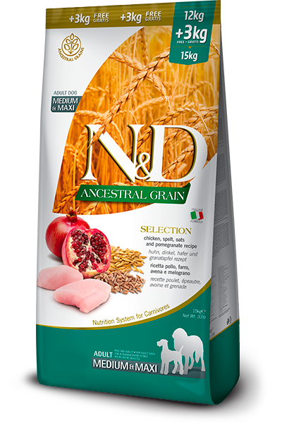 Farmina N&D Ancestral Grain Chicken & Pomegranate Selection Adult Medium & Maxi — пакет 15 кг