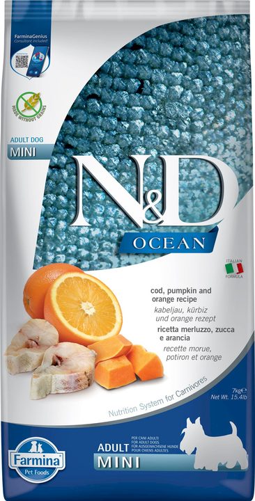 Farmina N&D Ocean Cod, Pumpkin & Orange Adult Mini — пакет 7 кг