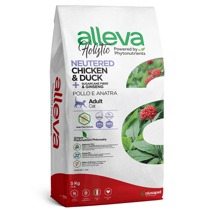 Alleva Holistic Chicken & Duck + Sugarcane Fiber & Ginseng Neutered Cat — пакет 5 кг