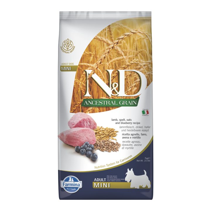Farmina N&D Ancestral Grain Lamb & Blueberry Adult Mini — пакет 7 кг