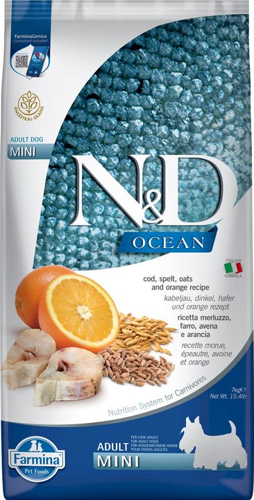 Farmina N&D Ocean Cod, Spelt, Oats & Orange Adult Mini — пакет 7 кг