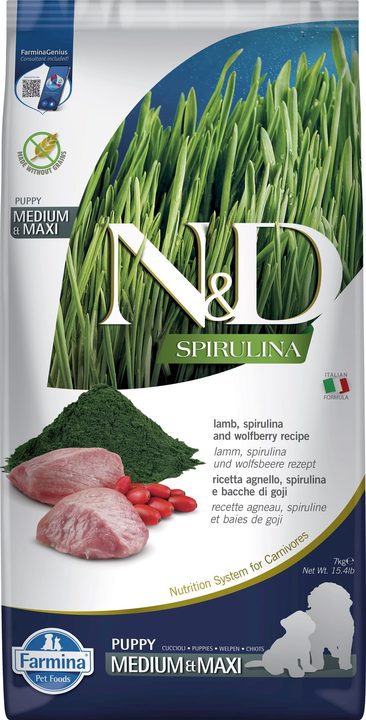 Farmina N&D Spirulina Lamb, Spirulina and Wolfberry puppy medium & maxi — пакет 7 кг