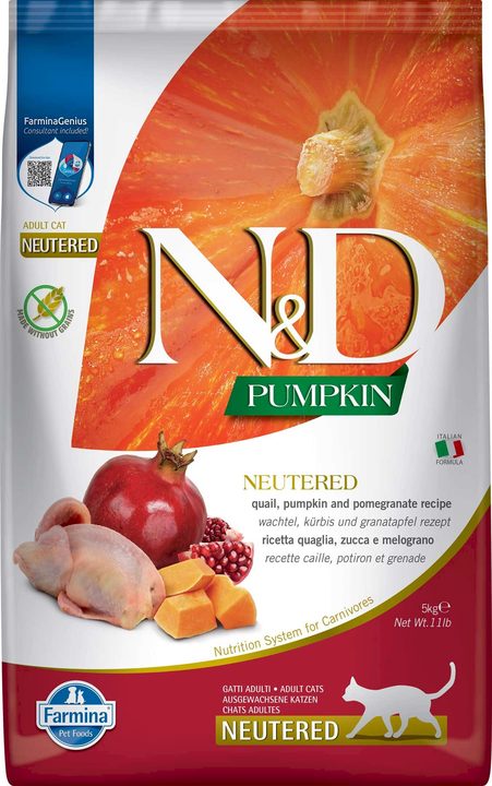 Farmina N&D Pumpkin Quail, Pumpkin and Pomegranate Neutered Adult Cat — пакет 5 кг