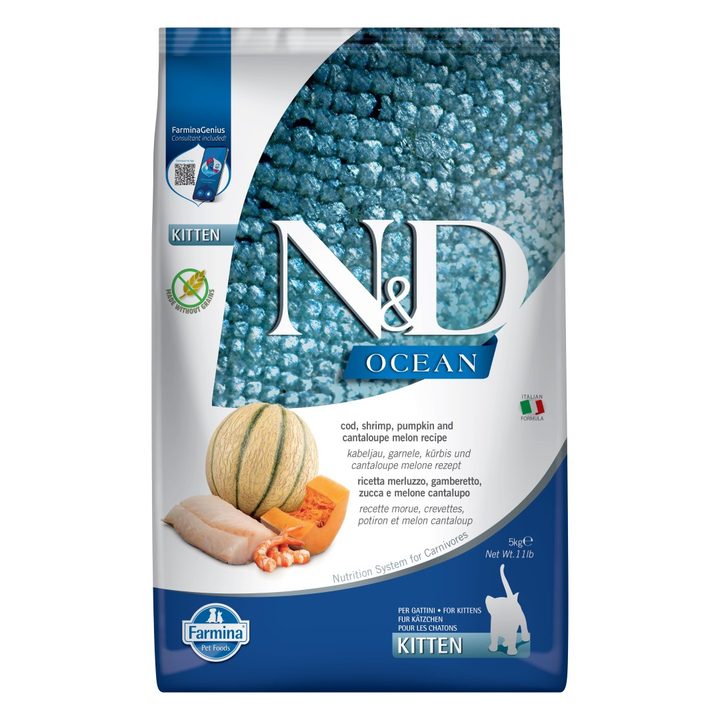 Farmina N&D Ocean Cod, Shrimp, Pumpkin and Cantaloupe Melon Kitten — пакет 5 кг