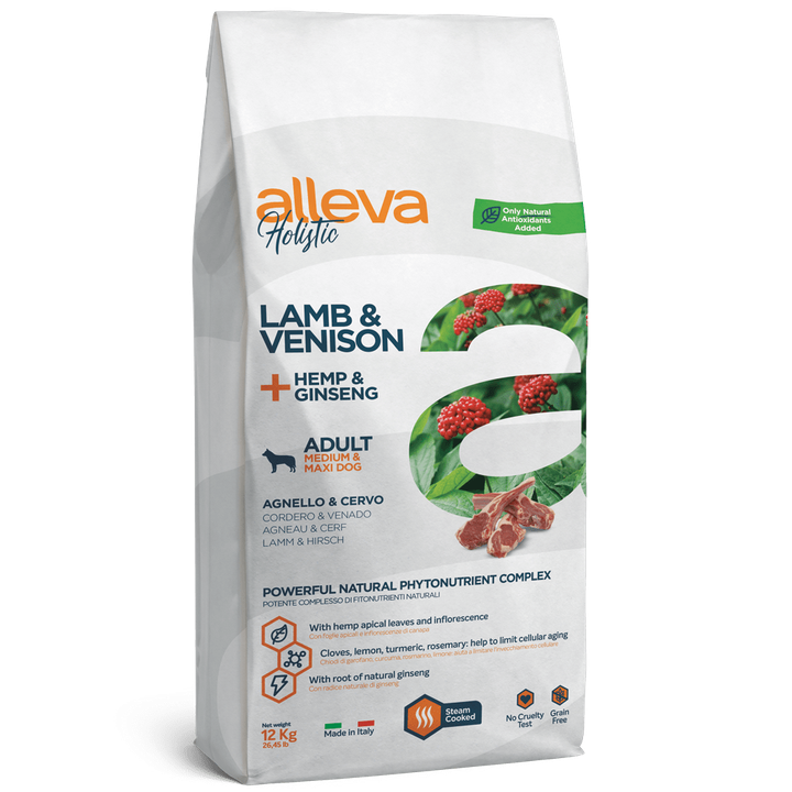 Alleva Holistic Lamb & Venison + Hemp & Ginseng Adult Medium/Maxi — пакет 12 кг