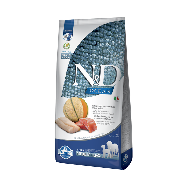 Farmina N&D Ocean Salmon, Cod & Cantalupe Melon Adult Medium & Maxi — пакет 12 кг