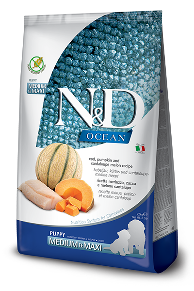 Farmina N&D Ocean Cod, Pumpkin and Cantaloupe Melon Puppy Medium & Maxi — пакет 2,5 кг