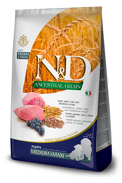 Farmina N&D Ancestral Grain Lamb & Blueberry Puppy medium & maxi — пакет 2,5 кг