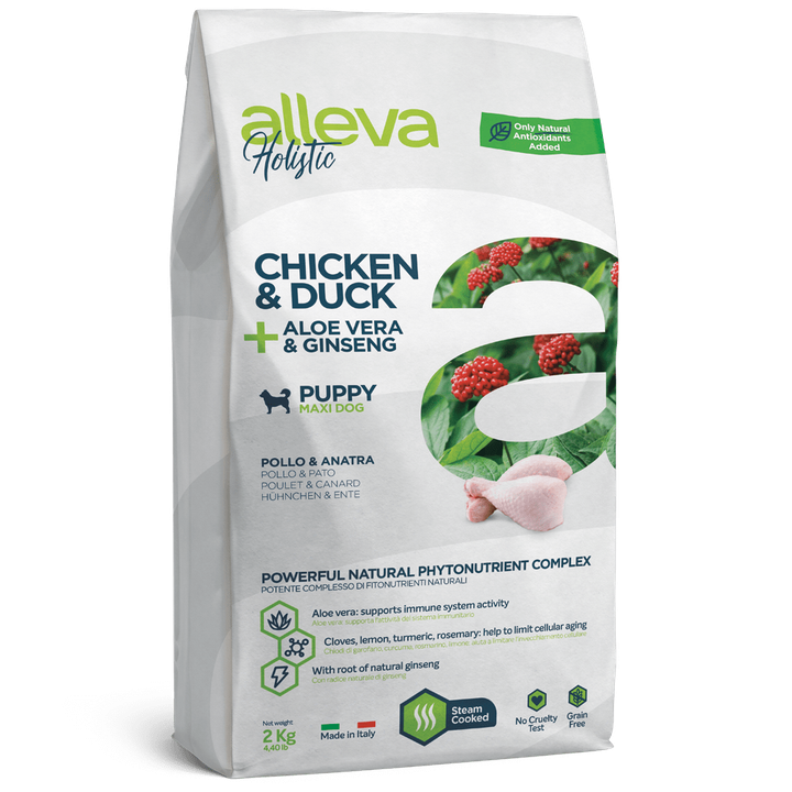 Alleva Holistic Chicken & Duck + Aloe Vera & Ginseng Puppy Maxi — пакет 2 кг