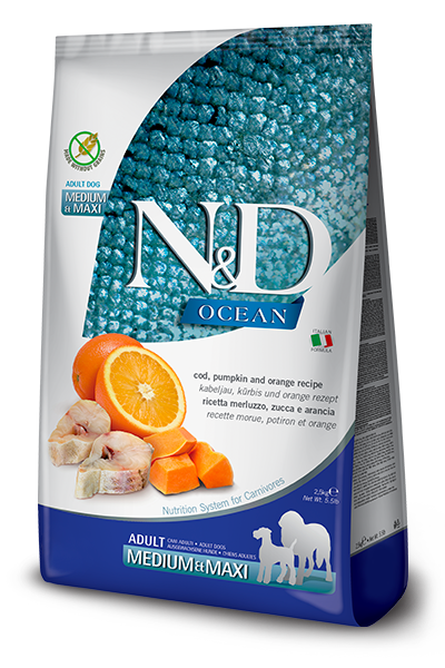 Farmina N&D Ocean Cod, Pumpkin & Orange Adult Medium & Maxi — пакет 2,5 кг