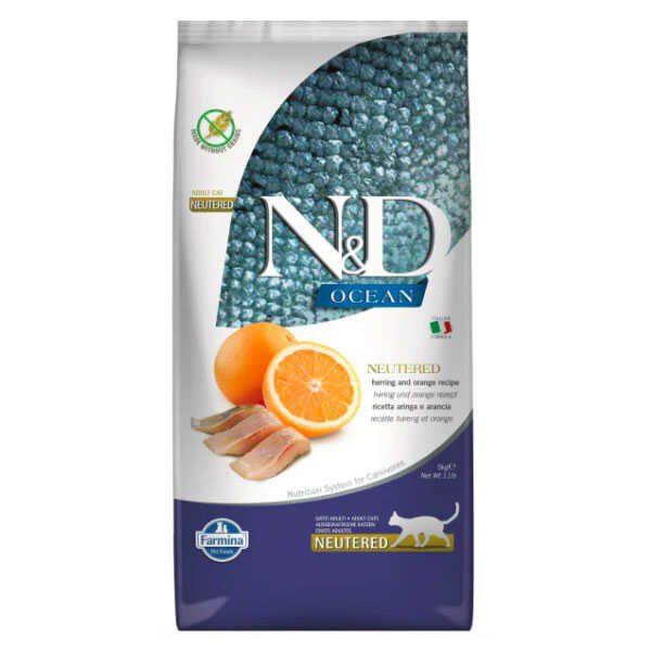 Farmina N&D Ocean Neutered, Herring & Orange Adult — пакет 5 кг