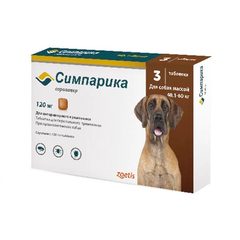 Симпарика 120 мг, 3 табл (от 40-60 кг): справочная карточка, точная упаковка