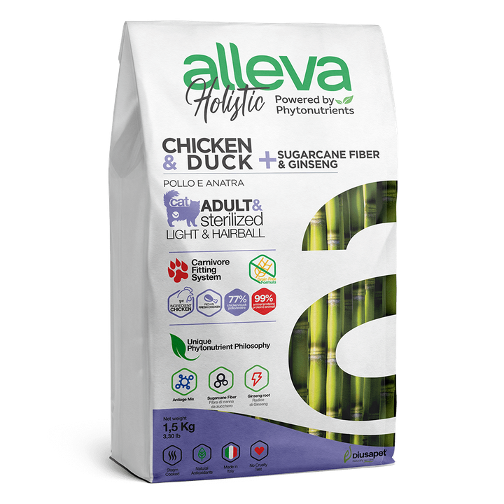 Alleva Holistic Chicken & Duck + Sugarcane Fiber & Ginseng Neutered Cat — пакет 1,5 кг