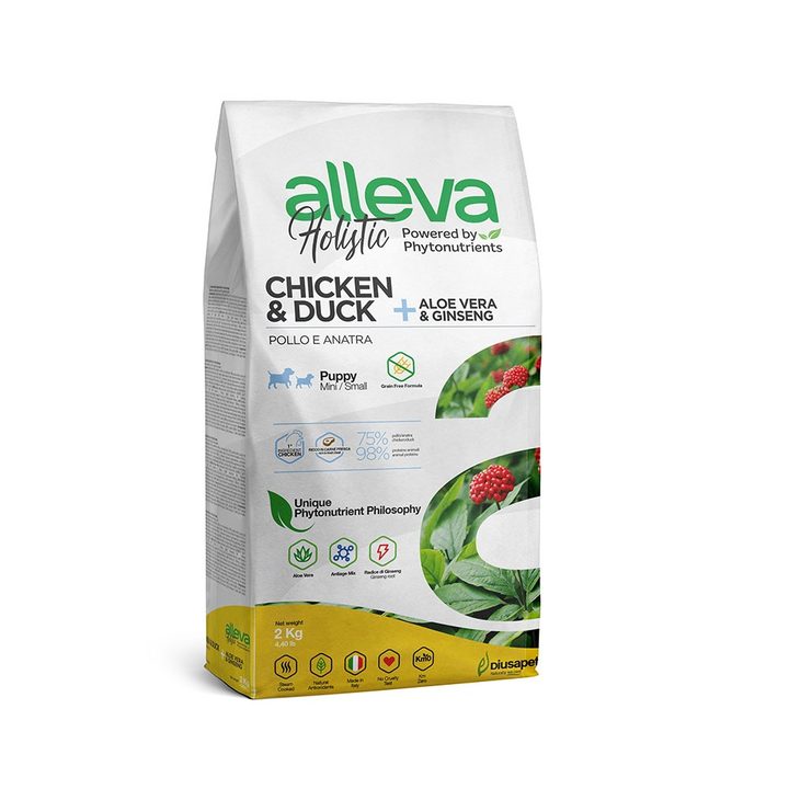 Alleva Holistic Chicken & Duck + Aloe Vera & Ginseng Puppy Mini — пакет 2 кг
