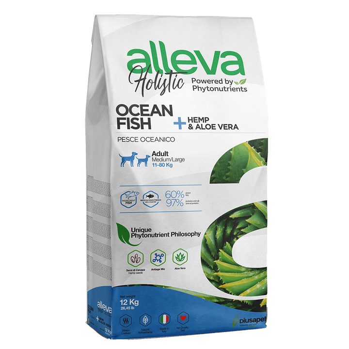 Alleva Holistic Ocean Fish + Hemp & Aloe Vera Adult Medium/Maxi — пакет 12 кг