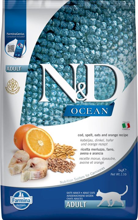 Farmina N&D Ocean Cod, Spelt, Oats & Orange Adult — пакет 5 кг