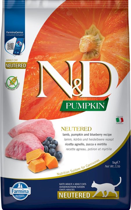 Farmina N&D Pumpkin Neutered, Lamb, Pumpkin and Blueberry Adult Adult Cat — пакет 5 кг