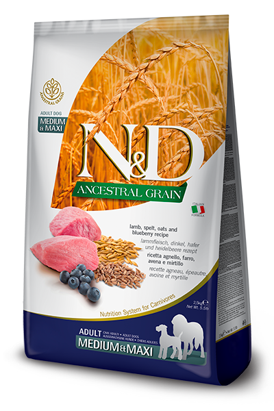 Farmina N&D Ancestral Grain Lamb & Blueberry Adult medium & maxi — пакет 2,5 кг