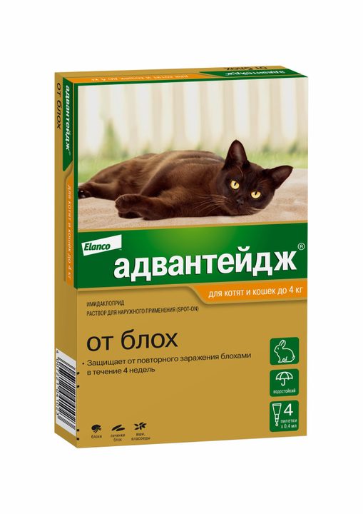 Адвантейдж для кошек до 4 кг — 4 пипетки по 0,4 мл