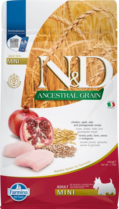 Farmina N&D Ancestral Grain Chicken & Pomegranate Adult Mini — пакет 800 г