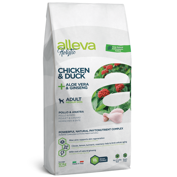 Alleva Holistic Chicken & Duck + Aloe Vera & Ginseng Adult Medium — пакет 12 кг