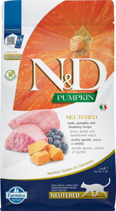 Farmina N&D Pumpkin Neutered, Lamb, Pumpkin and Blueberry Adult Adult Cat — пакет 1,5 кг