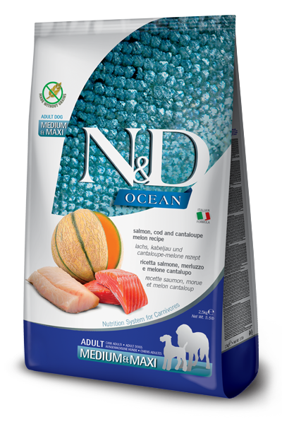 Farmina N&D Ocean Salmon, Cod & Cantalupe Melon Adult Medium & Maxi — пакет 2,5 кг