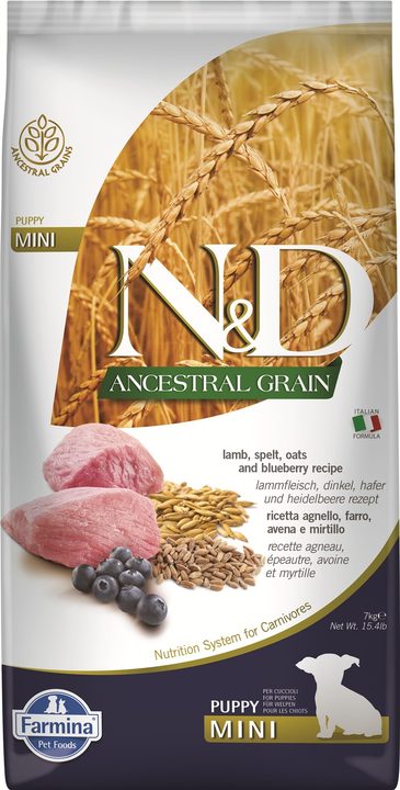 Farmina N&D Ancestral Grain Lamb & Blueberry Puppy mini — пакет 7 кг
