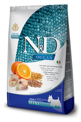 Farmina N&D Ocean Cod, Spelt, Oats & Orange Adult Mini — пакет 2,5 кг