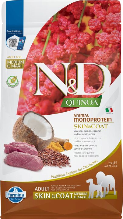 Farmina N&D Quinoa Skin & Coat Venison Adult Medium & Maxi — пакет 2,5 кг