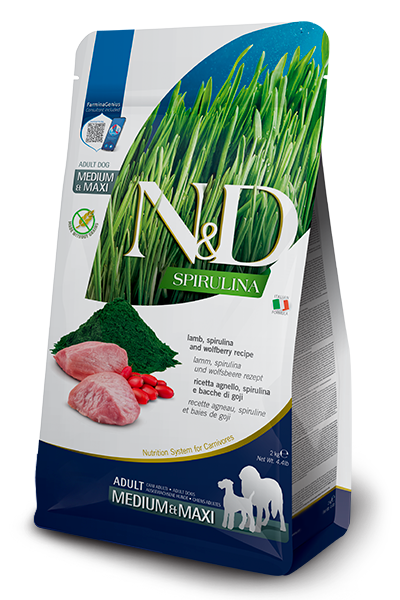 Farmina N&D Spirulina Lamb, Spirulina and Wolfberry adult medium & maxi — пакет 2 кг