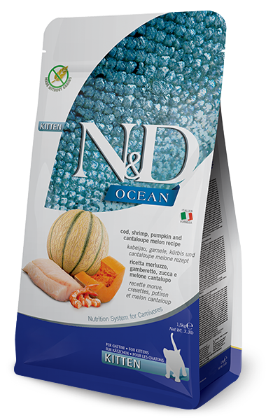 Farmina N&D Ocean Cod, Shrimp, Pumpkin and Cantaloupe Melon Kitten — пакет 1,5 кг