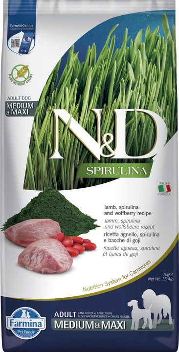 Farmina N&D Spirulina Lamb, Spirulina and Wolfberry adult medium & maxi — пакет 7 кг