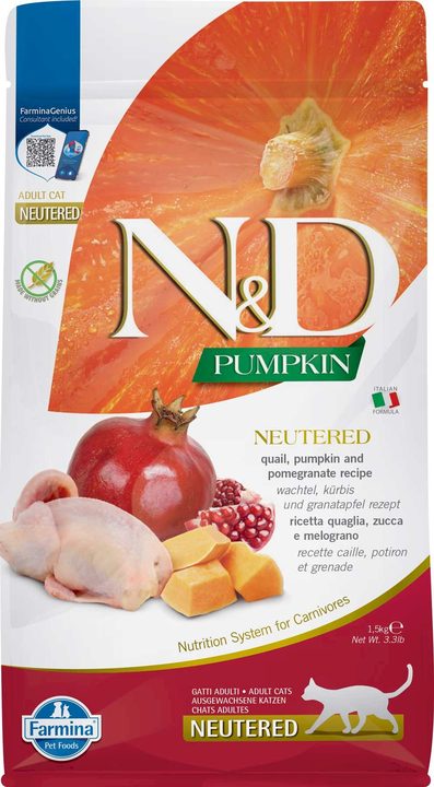 Farmina N&D Pumpkin Quail, Pumpkin and Pomegranate Neutered Adult Cat — пакет 1,5 кг