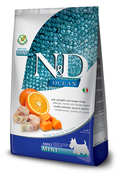 Farmina N&D Ocean Cod, Pumpkin & Orange Adult Mini — пакет 2,5 кг
