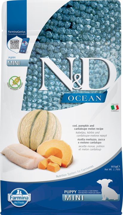 Farmina N&D Ocean Cod, Pumpkin and Cantaloupe Melon Puppy Mini — пакет 800 г