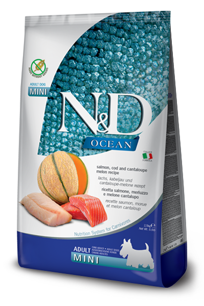 Farmina N&D Ocean Salmon, Cod & Cantalupe Melon Adult Mini — пакет 2,5 кг