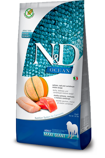 Farmina N&D Ocean Salmon, Cod & Cantalupe Melon Adult Maxi Giant — пакет 12 кг