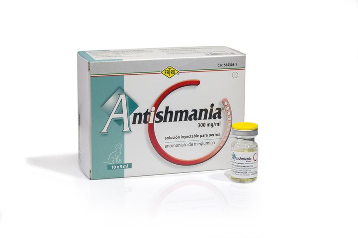 Antishmania (Антишмания) 300 мг/мл для собак, 10 флаконов по 5 мл — упаковка и флакон